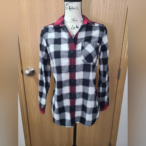 Eddie Bauer Tops - Eddie Bauer Patchwork Colorblock Buffalo Plaid Flannel Button Up Shirt